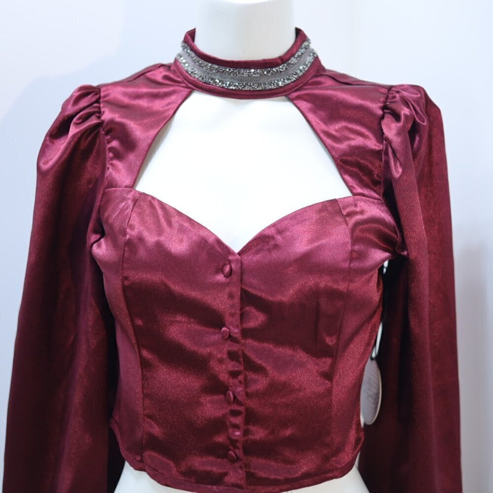 MILK &HONEY Backless Cropped Satin Blouse Size S NWT